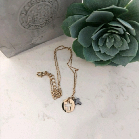 Gold Tone Cross Necklace - Picture 2 of 5